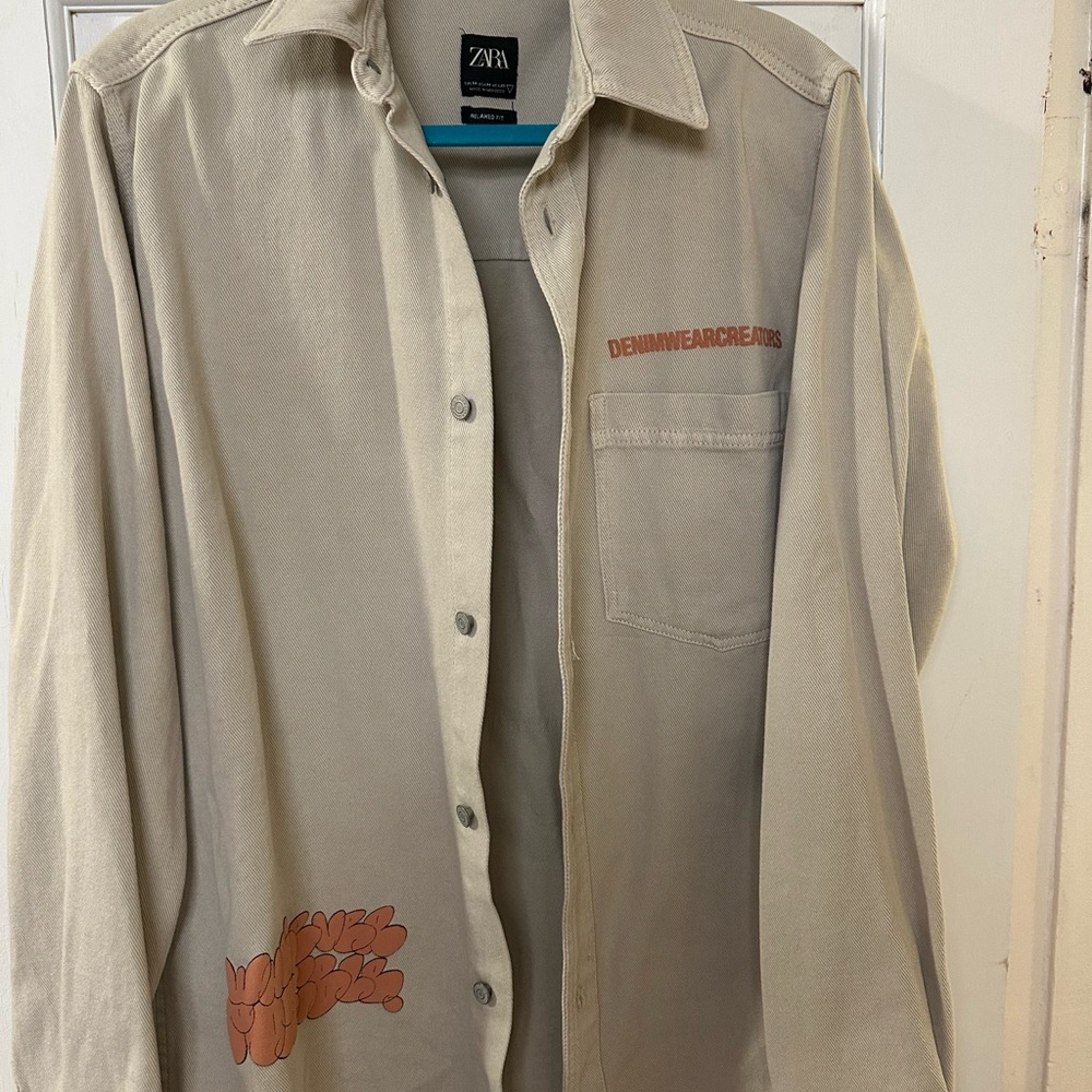 Zara Casual Beige Shirt with Orange Details